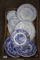 A quantity of blue and white china to include; Asiatic Pheasant, Royal Doulton, etc., some a/f.