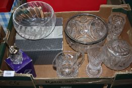 A quantity of cut glass to include; Edinburgh mustard pot and water jug,