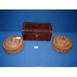 An early 19th century Walnut box with brass lion mask handles a/f.