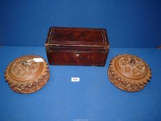 An early 19th century Walnut box with brass lion mask handles a/f.