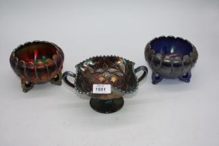 Three Northwood (USA) Carnival glass footed dishes.
