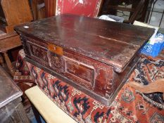 An old dark Oak Bible Box having intricate carved detail, 30 7/8'' x 21 1/4'' x 9 1/4'' high.