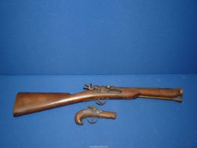 A small wooden replica pistol and a replica Blunderbuss style pistol ** NLW**