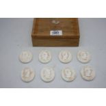 Eight small ceramic Plaques embossed with busts of Roman Emperors including; Otho, Vespasian, etc.