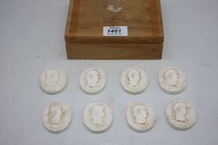 Eight small ceramic Plaques embossed with busts of Roman Emperors including; Otho, Vespasian, etc.