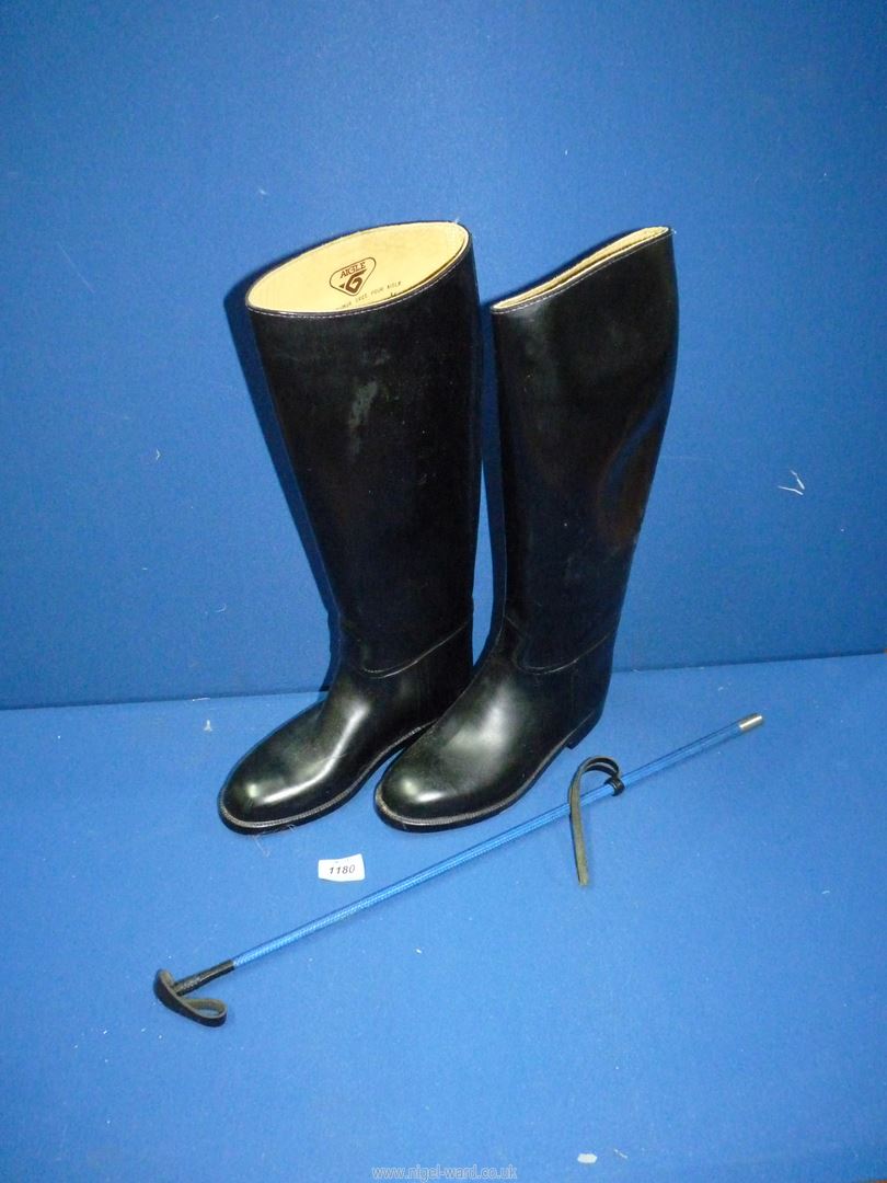 A blue riding whip (as new) and a pair of ladies Aigle knee high black Riding Boots, made in France, - Image 3 of 4