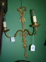 Three very good quality, period style gilt metal two branch wall lights, 23" tall.