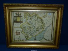 ****A framed Print of Saxton Map of Monmouthshire, 19" x 13".