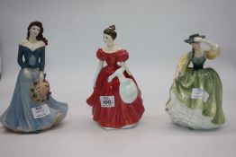 Two Doulton figures 'Winsome' and 'Buttercup' and Coalport 'Touch of Spring'.