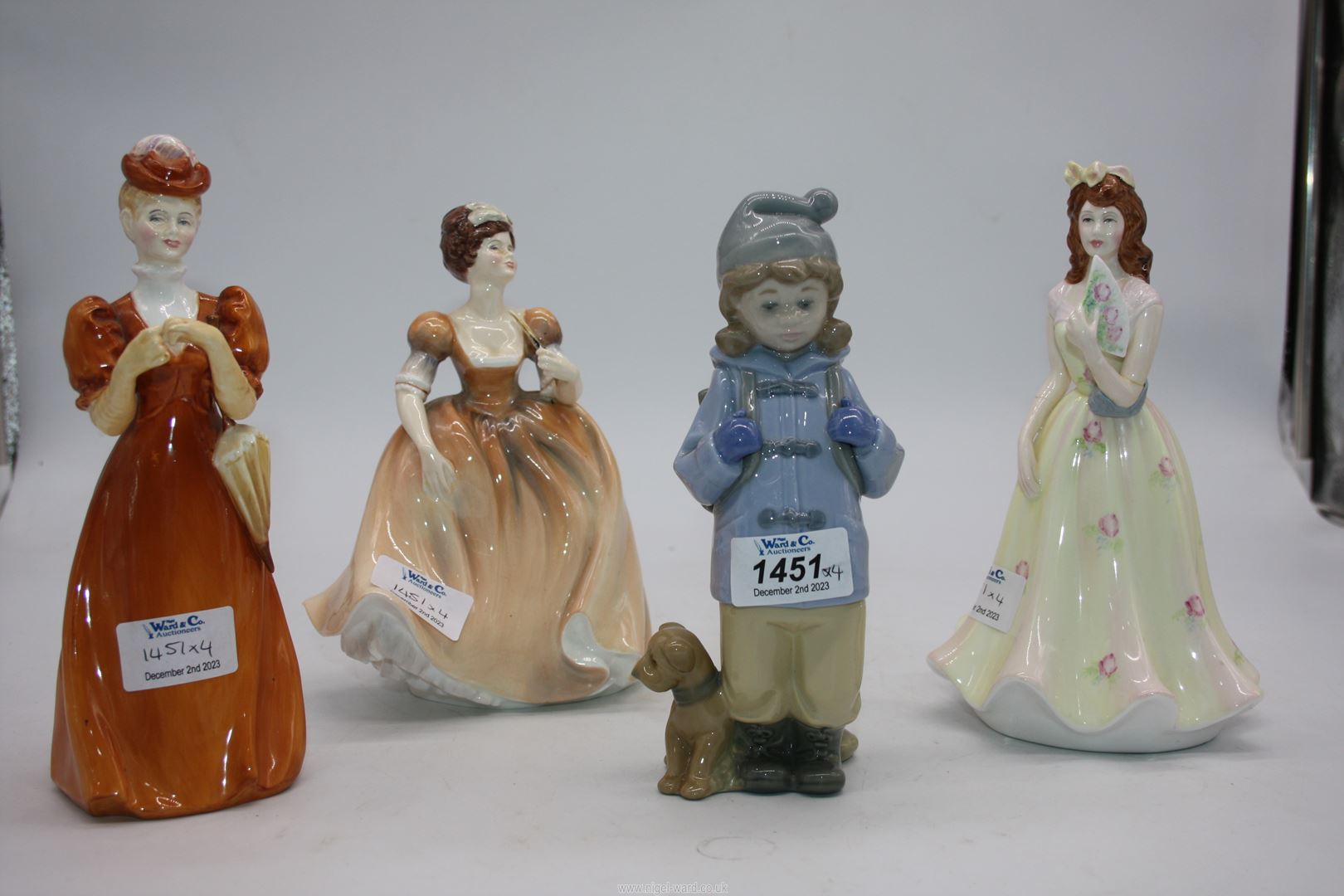 Two Staffordshire Francesca china figures including 'Eugenie' and 'Glencora',