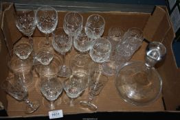 A quantity of glass including; Royal Wedding whiskey tumblers,