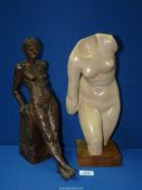 Two models of nudes including a full length terracotta bronze effect, both 15'' tall approximately.