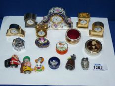 Five pill/snuff boxes including one by Limoges with portrait of Nelson,