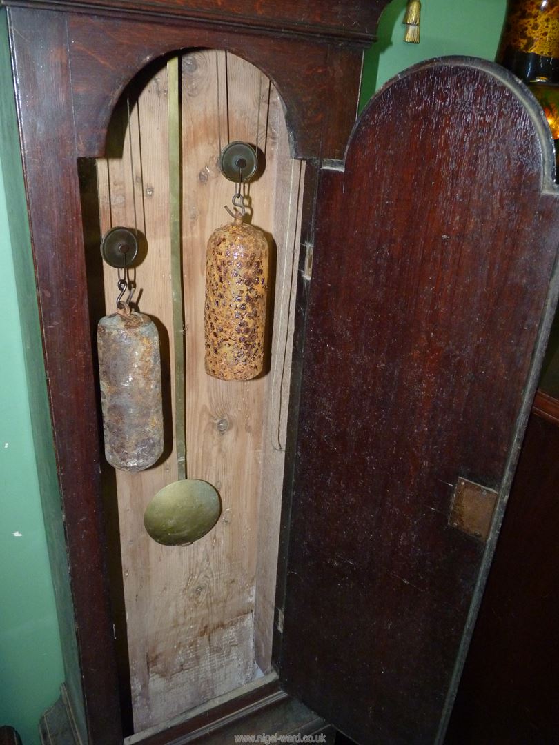 An Oak cased long-case Clock having a painted arched face with Arabic numerals, - Image 3 of 4