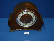 A Smith's Enfield mantle clock with pendulum, no key and minute hand needs attention,