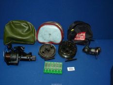 Four fishing reels to include; Passion Micro 605, 4" Leeds Classic, Shimano Aero Baitrunner, etc.