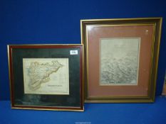 Two framed Maps; one of Merionethshire, the other of the Principal Hills of Great Britain,