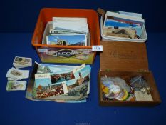 A quantity of Postcards and cigarette cards to include; Crete, Greek Islands, Barcelona, etc.