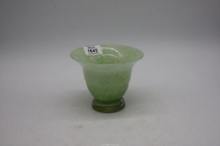A mottled green glass Vase having flared rim with pontil, 4 1/4" tall.