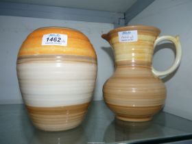 A Shelley Vase and water Jug in shades of orange and coffee.