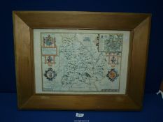 ***A framed Print of John Speed Map of Brecknock, 20" x 15".