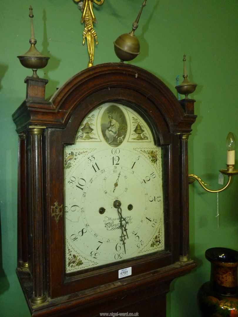 An Oak cased long-case Clock having a painted arched face with Arabic numerals, - Image 2 of 4