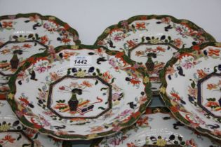 A set of twelve Masons dishes in Oriental design, 9" diameter, some a/f.