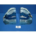 A pair of Bookends in polished blue agate, 6" tall.