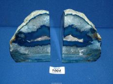 A pair of Bookends in polished blue agate, 6" tall.