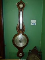 A Banjo Barometer with gilt scroll detail.