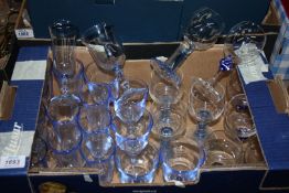 A quantity of glass to include glasses with blue tint and glasses with blue and white marble effect