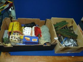 Two boxes of 'O' gauge and 'OO' gauge model Railway items; including track, etc.