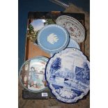 A quantity of display plates including Wedgwood Jasperware "Christmas", oriental,