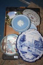 A quantity of display plates including Wedgwood Jasperware "Christmas", oriental,