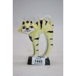 A Lorna Bailey cat 'Stretch', yellow with black stripes, 5 1/4" tall.