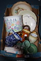 A quantity of china including Ewenny Pottery jug, vase, National Trust 'Hibiscus' jardiniere, etc.