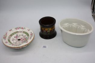 A small tray of ceramics including Dalton ware tobacco jar,