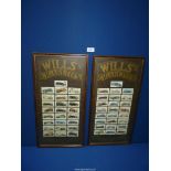 A pair of framed Wills Cigarette card sets of vintage cars, 22 1/2" x 11 1/2".