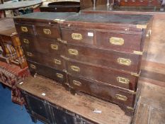 A pair of military/campaign style Mahogany Chests of three long and two short Drawers having