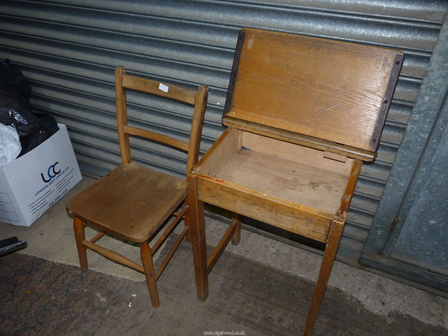 A child's vintage school desk and chair, both ex Hereford Cathedral Preparatory School, - Image 2 of 3