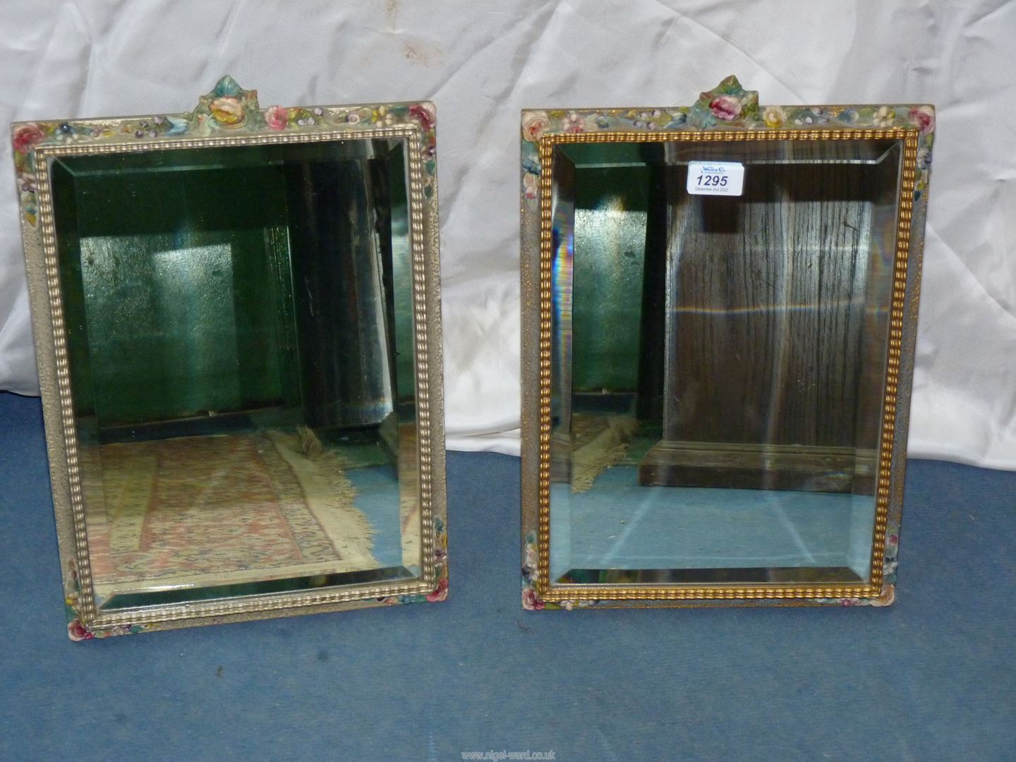 Two bevelled edge, floral and gilt framed table mirrors, 16 1/2" x 11 1/2". - Image 2 of 4