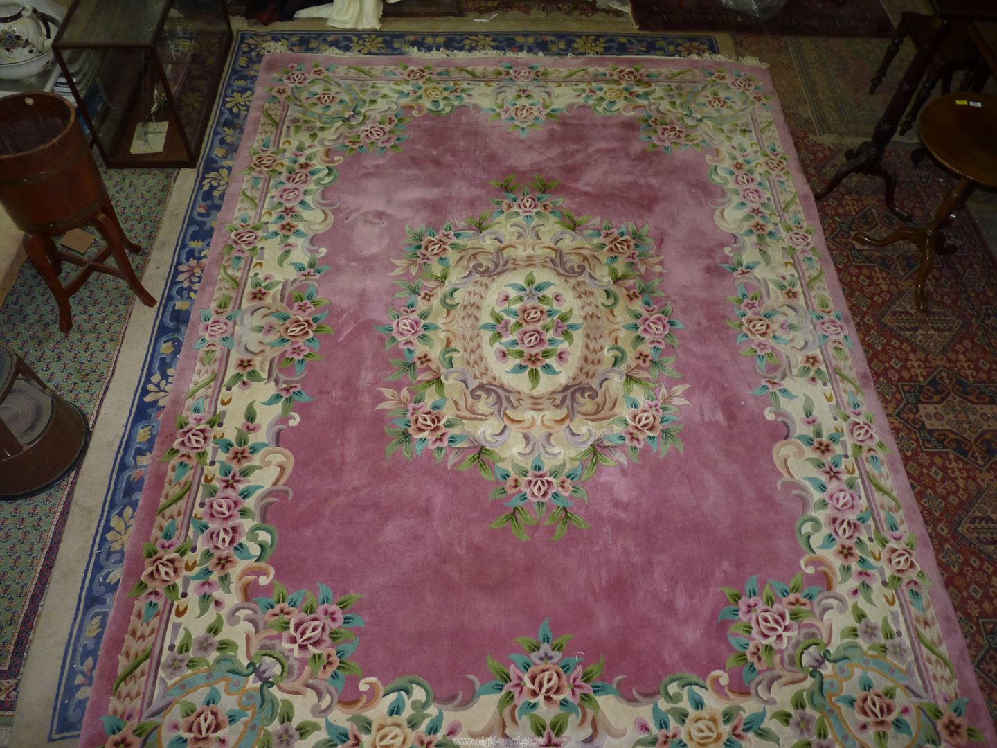 A large pink Chinese carpet, 140" long x 103 1/2'' wide. - Image 2 of 9