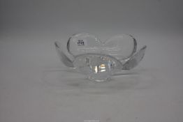 An Orrefores heavy crystal glass Art bowl, five petal Permona by Lars Hellsten, Sweeden,