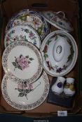 A quantity of plates to include; Royal Worcester Evesham, Masons, etc., some a/f, plus a cake stand.