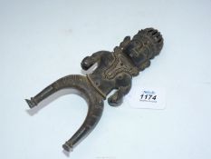 A well cast and defined 19th century Indian "village" bronze of a Goddess, probably Durga,