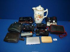 A quantity of miscellanea including Panasonic 34mm camera in case, Kodak Instamatic 130 camera, etc.