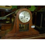 An Art Deco style mantle clock with front bevel glass panel, no key, 15 3/4" x 12" high.