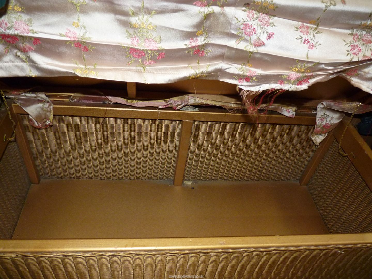 A Lloyd Loom type linen Basket/Stool in gold, standing on brief cabriole legs, - Image 3 of 3