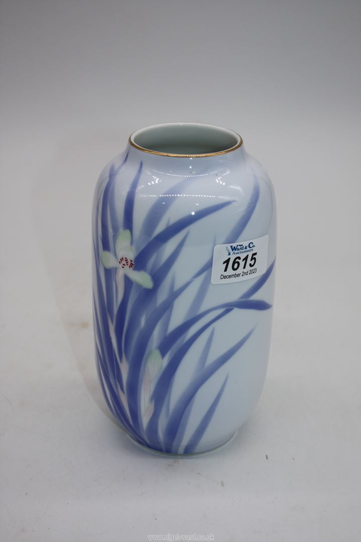 A Japanese Fukagawa Imari pattern porcelain 'Iris' vase, Mount Fuji mark.