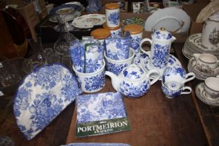 A quantity of Portmeirion 'Harvest Blue' china to include; teapot and cafeteria,